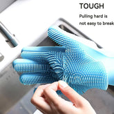 Magic Silicone Dish washing Gloves – Reusable Rubber Cleaning Gloves with Built-In Scrubber for Kitchen