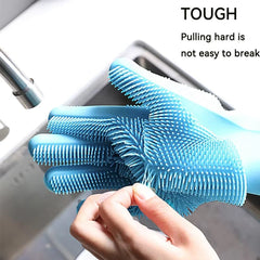 Magic Silicone Dish washing Gloves – Reusable Rubber Cleaning Gloves with Built-In Scrubber for Kitchen & Household Use (Random color)