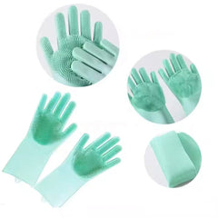 Magic Silicone Dish washing Gloves – Reusable Rubber Cleaning Gloves with Built-In Scrubber for Kitchen