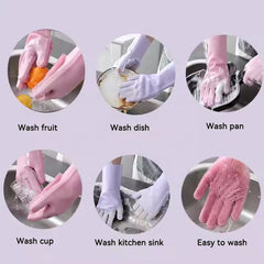 Magic Silicone Dish washing Gloves – Reusable Rubber Cleaning Gloves with Built-In Scrubber for Kitchen